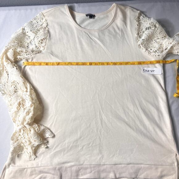 Hannah Womens Large Shirt Cream Crochet Sleeves BOHO Cottagecore Unique Artsy - Picture 5 of 10